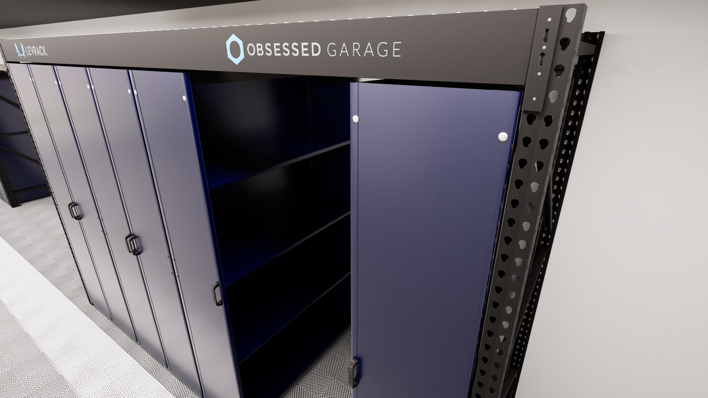 Levrack Storage Solution - Obsessed Garage Edition - Blue With Black Handles