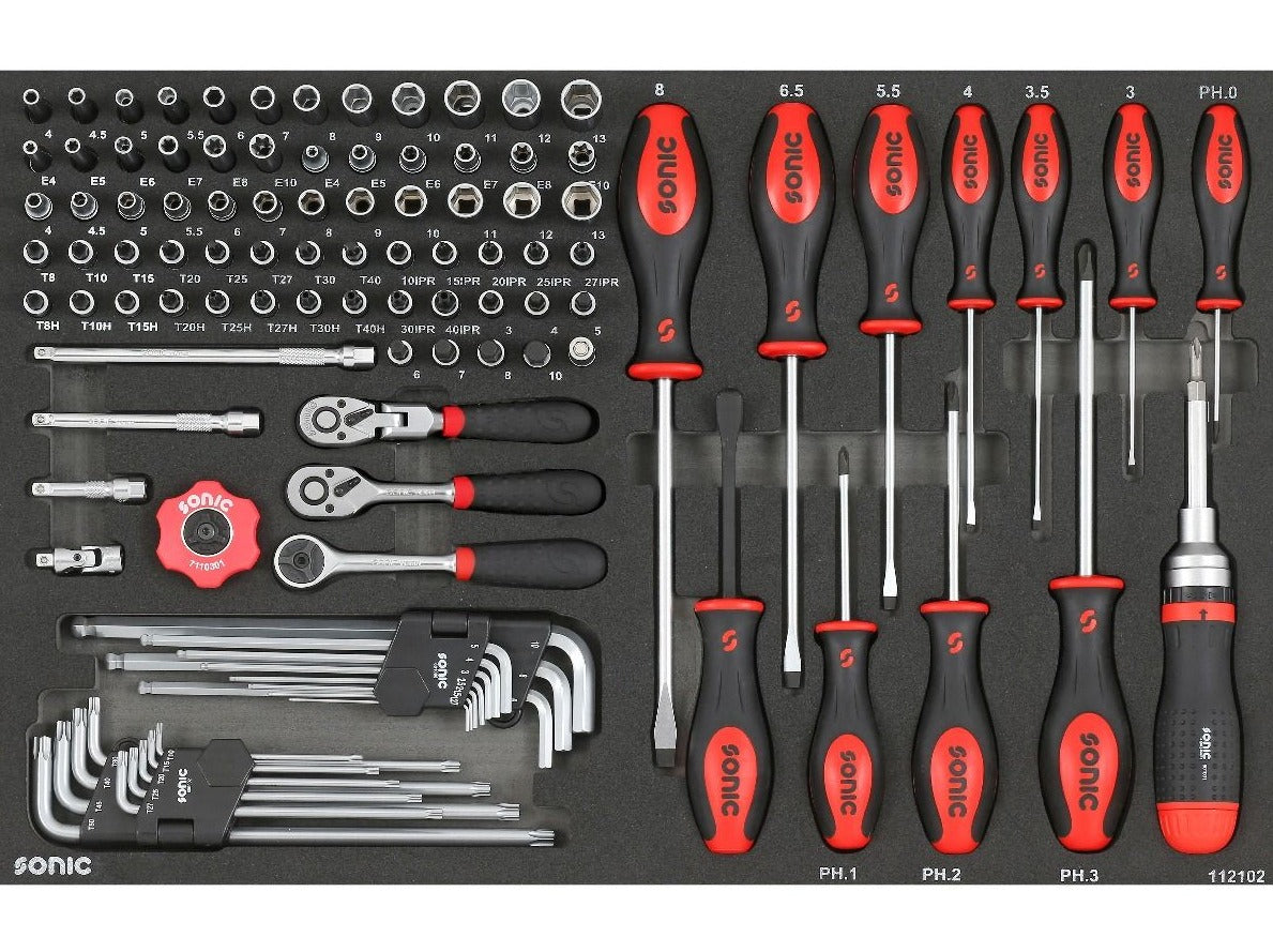 Sonic Foam System - Socket and Screwdriver Set 1/4" - 121 Pieces - 26" (Medium)