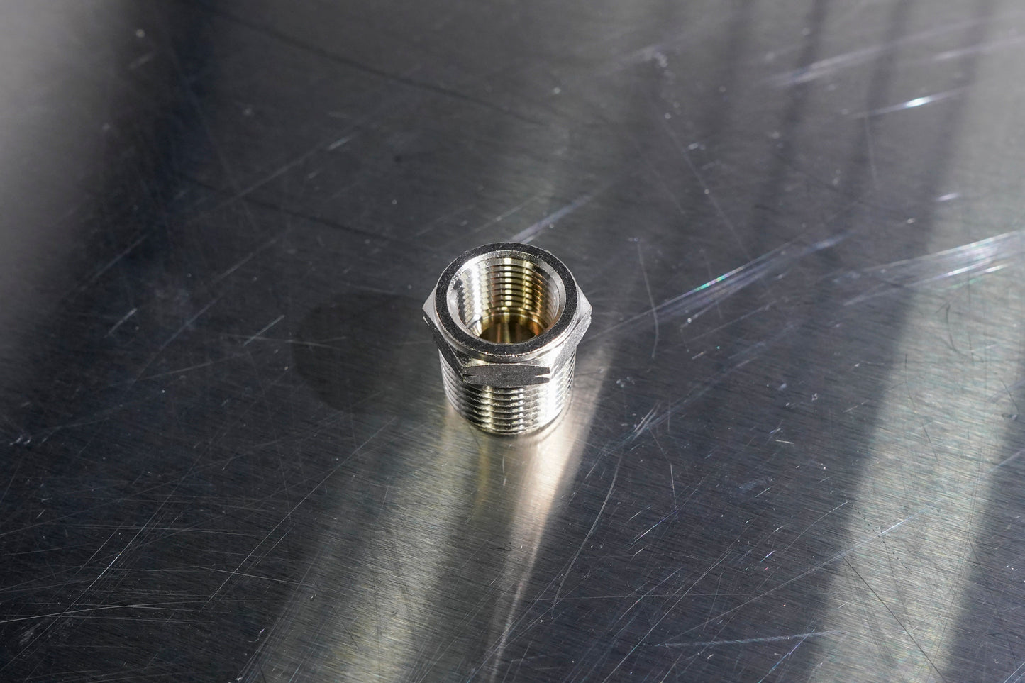 Prevost Brass Hex 1/2" NPT (Male) to 3/8" NPT (Female)