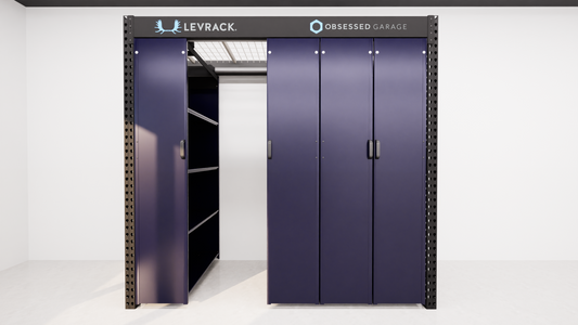 Levrack Storage Solution - Obsessed Garage Edition - Blue With Black Handles