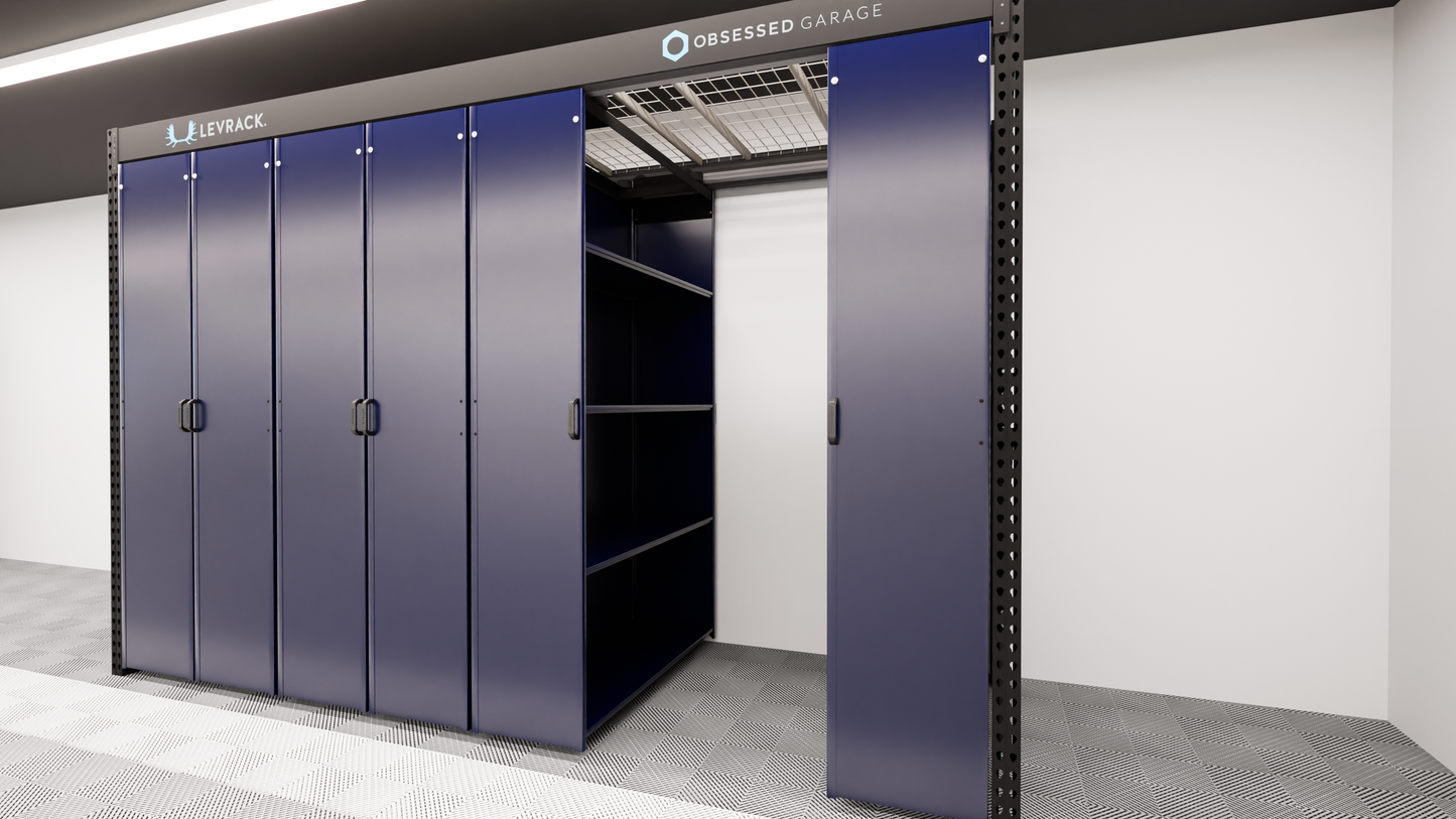 Levrack Storage Solution - Obsessed Garage Edition - Blue With Black Handles