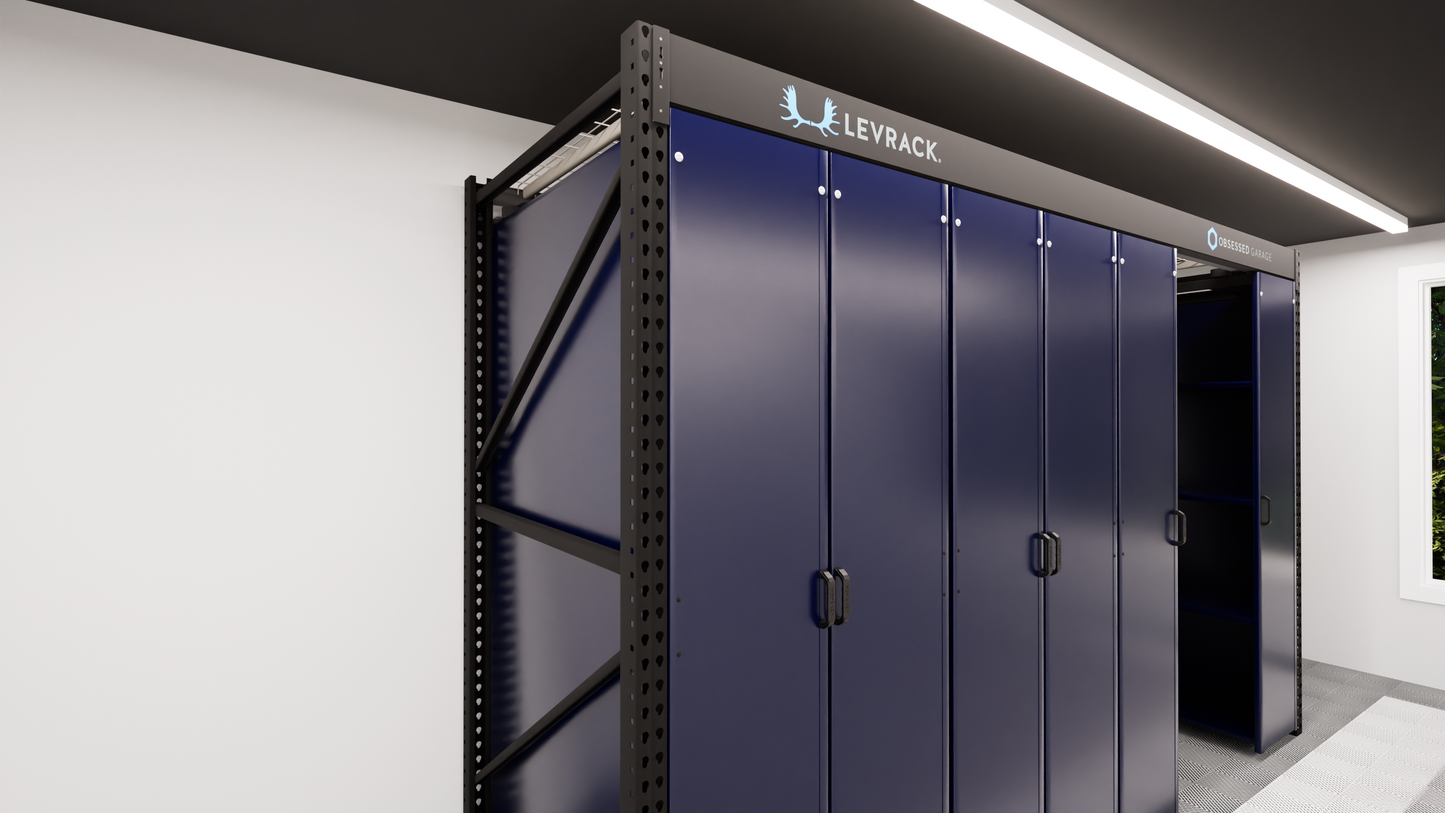 Levrack Storage Solution - Obsessed Garage Edition - Blue With Black Handles