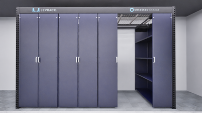 Levrack Storage Solution - Obsessed Garage Edition - Blue With Silver Handles
