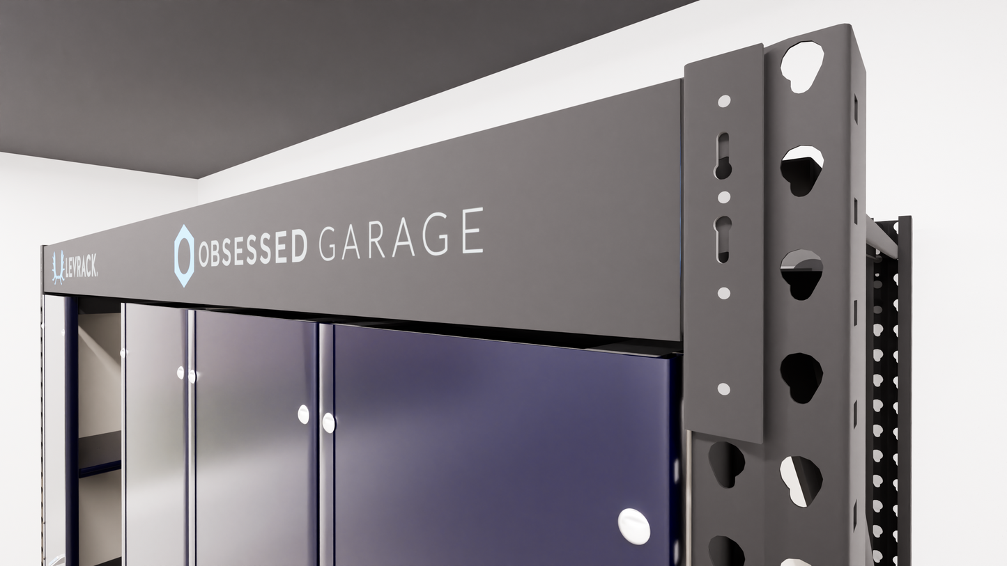 Levrack Storage Solution - Obsessed Garage Edition - Blue With Silver Handles