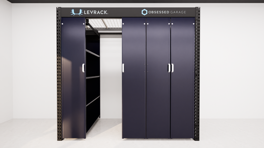 Levrack Storage Solution - Obsessed Garage Edition - Blue With Silver Handles