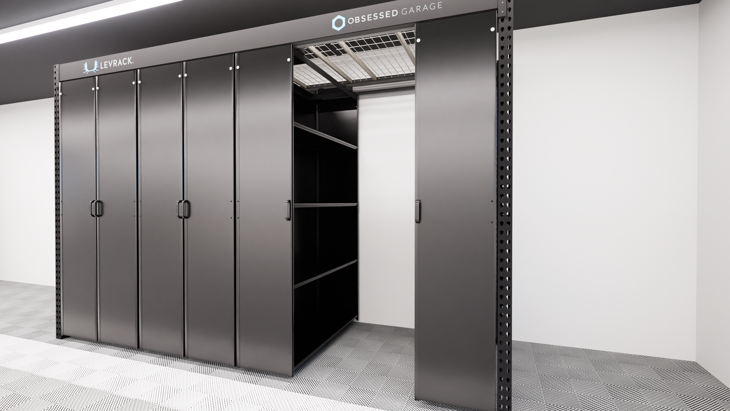 Levrack Storage Solution - Obsessed Garage Edition - Black With Black Handles