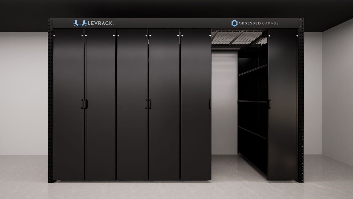 Levrack Storage Solution - Obsessed Garage Edition - Black With Black Handles