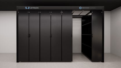 Levrack Storage Solution - Obsessed Garage Edition - Black With Black Handles