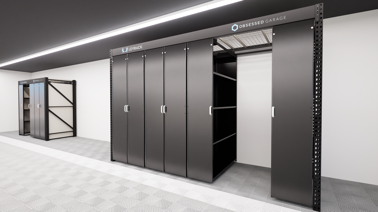 Levrack Storage Solution - Obsessed Garage Edition - Black With Silver Handles