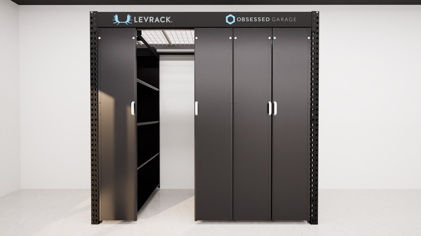 Levrack Storage Solution - Obsessed Garage Edition - Black With Silver Handles