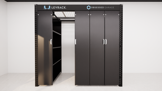 Levrack Storage Solution - Obsessed Garage Edition - Black With Silver Handles