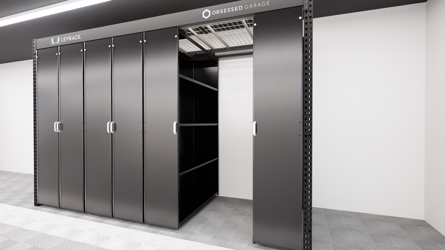 Levrack Storage Solution - Obsessed Garage Edition - Black With Silver Handles