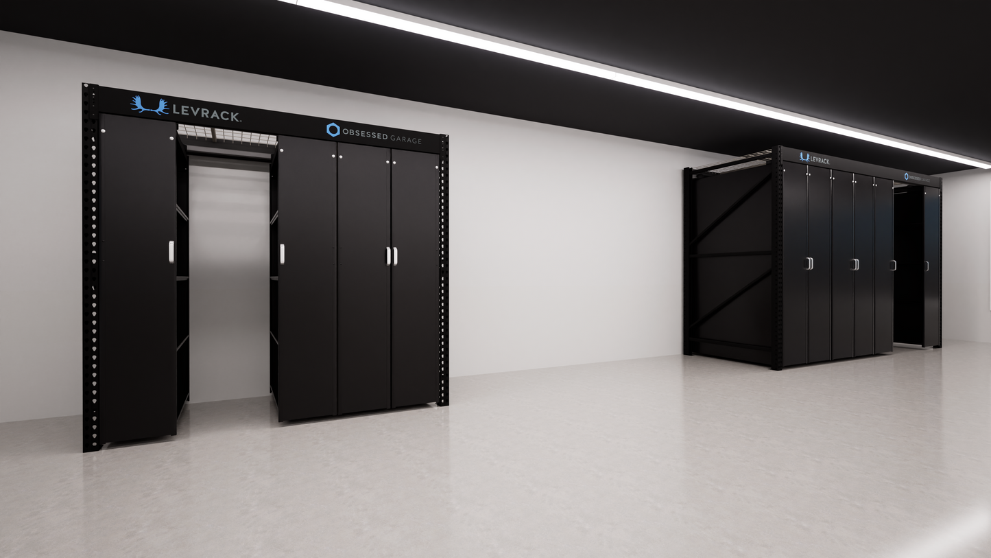 Levrack Storage Solution - Obsessed Garage Edition - Black With Silver Handles