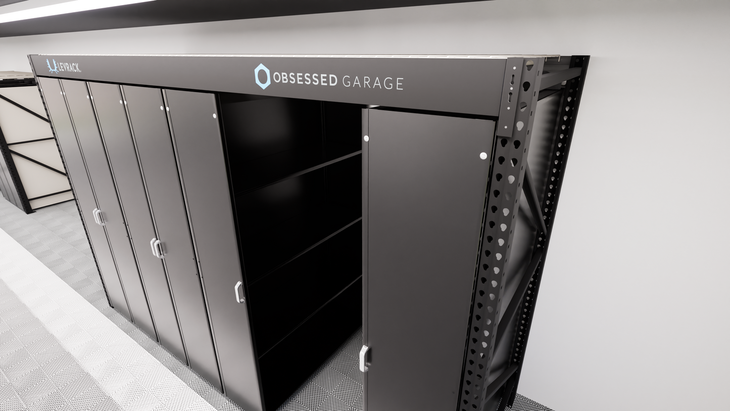 Levrack Storage Solution - Obsessed Garage Edition - Black With Silver Handles
