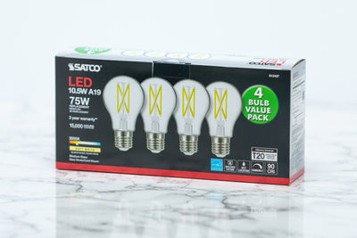 Satco A19/E26 Standard LED Light Bulb - 4-pack