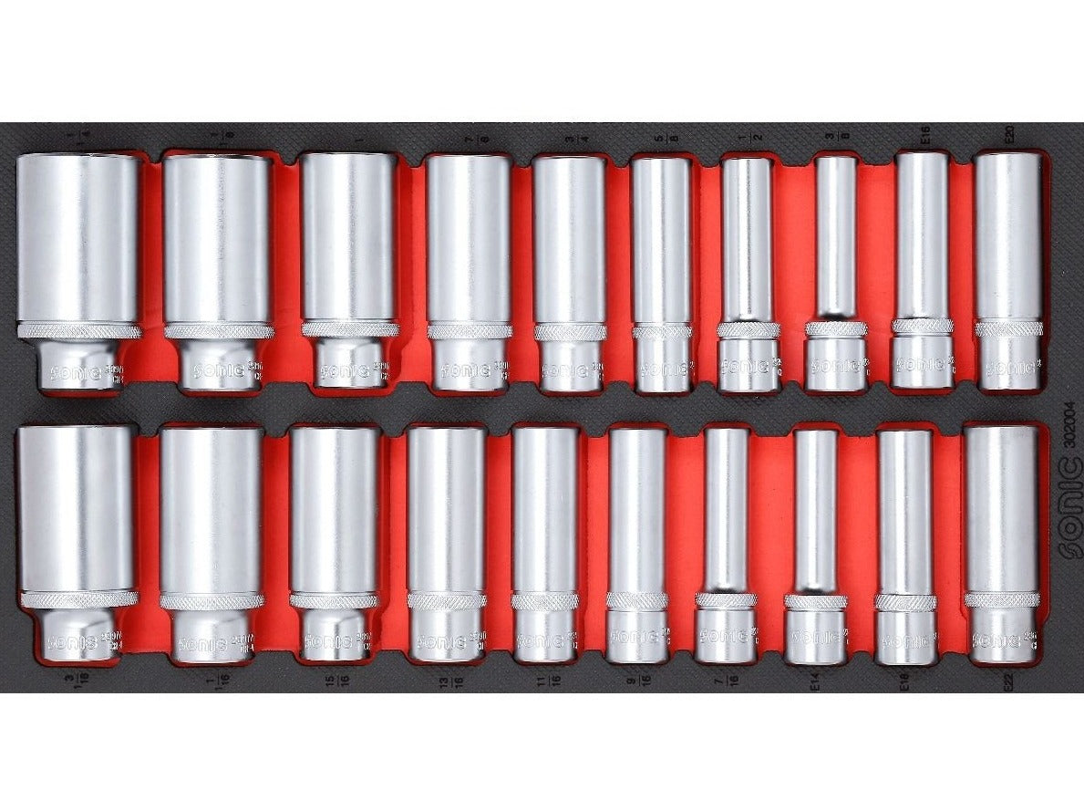 Sonic Foam System - Deep Socket Set 1/2" (SAE) - 20 Pieces - 1/3 (Small)