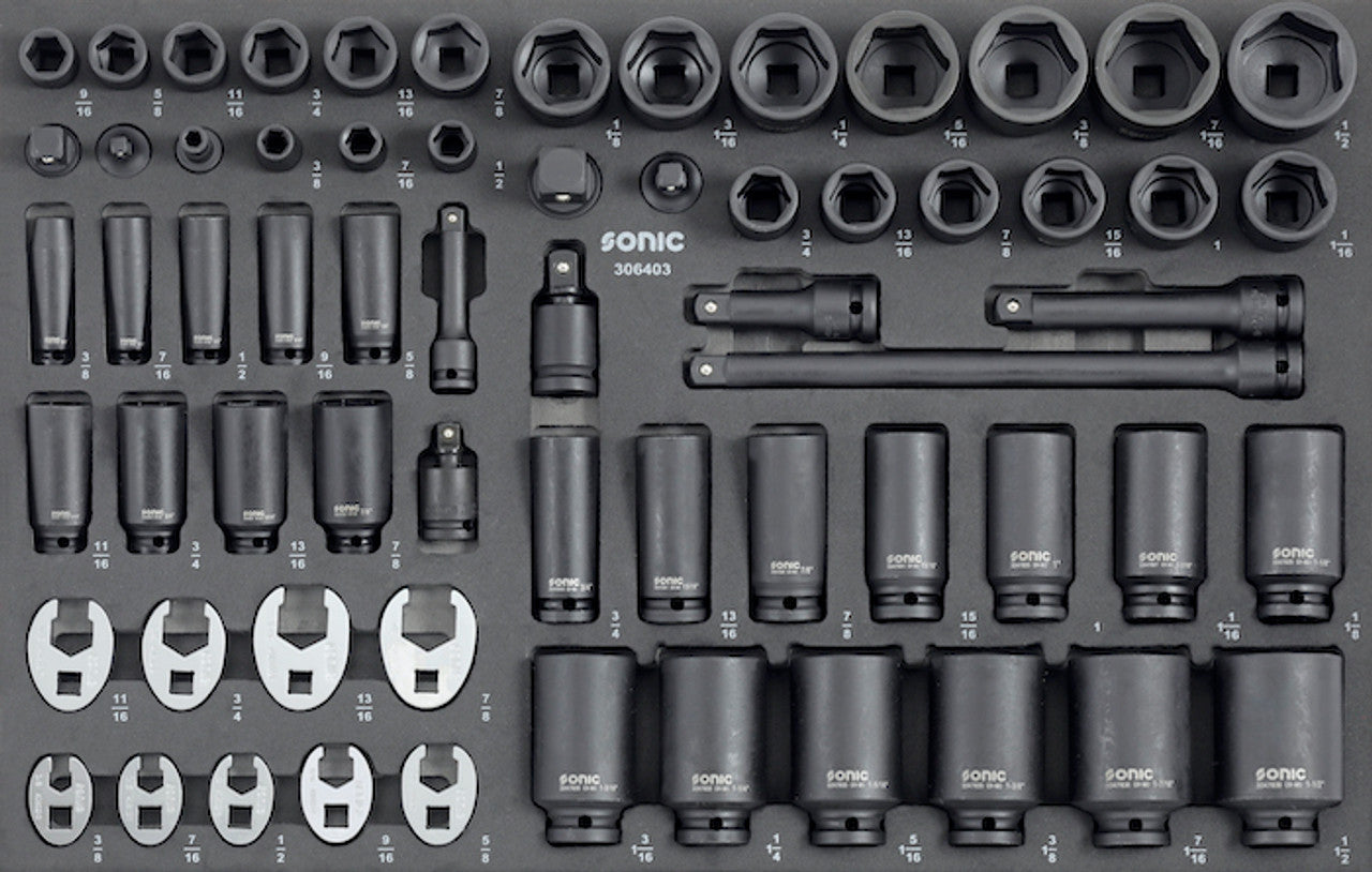 Sonic Tools SAE Impact Socket Set, 62-Pieces 26" - Medium