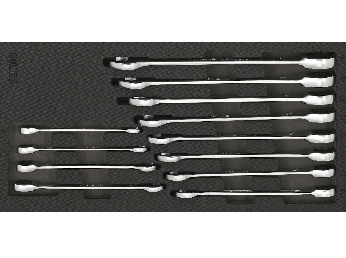 Sonic Foam System - Flat Ring Ratchet Set 12pt - 12 Pieces - 1/3 (Smal ...